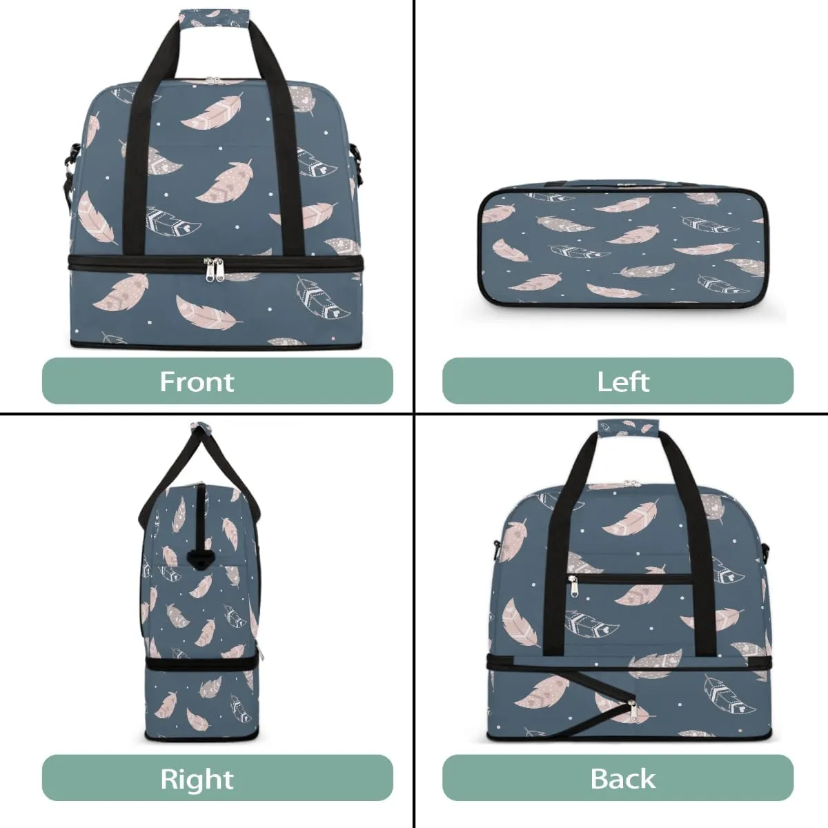 Sports Gym Bag Feather Blue Pink Large Travel Duffel Bag With Shoe Compartment Foldable Waterproof Carry-On Weekend Travel Bags for Camping Overnight Yoga Hospital Travel Bags