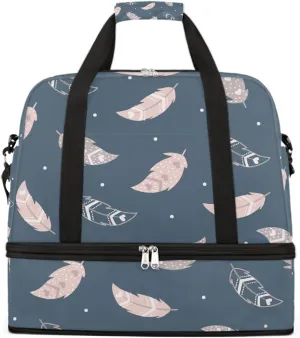 Sports Gym Bag Feather Blue Pink Large Travel Duffel Bag With Shoe Compartment Foldable Waterproof Carry-On Weekend Travel Bags for Camping Overnight Yoga Hospital Travel Bags
