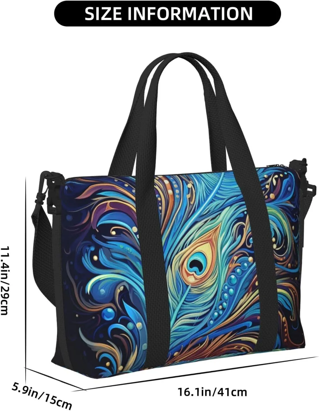 Sports Gym Bag for Women Men Travel Duffel Bag Tote Weekender Bag Carry on Overnight Bag for Travel Swimming Fitness Workout Sports Peacock feather art Duffle Bag