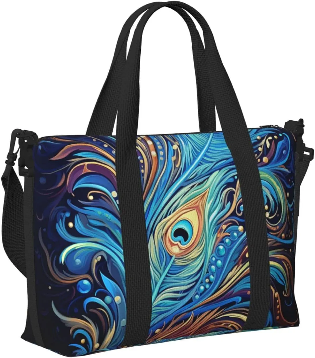 Sports Gym Bag for Women Men Travel Duffel Bag Tote Weekender Bag Carry on Overnight Bag for Travel Swimming Fitness Workout Sports Peacock feather art Duffle Bag
