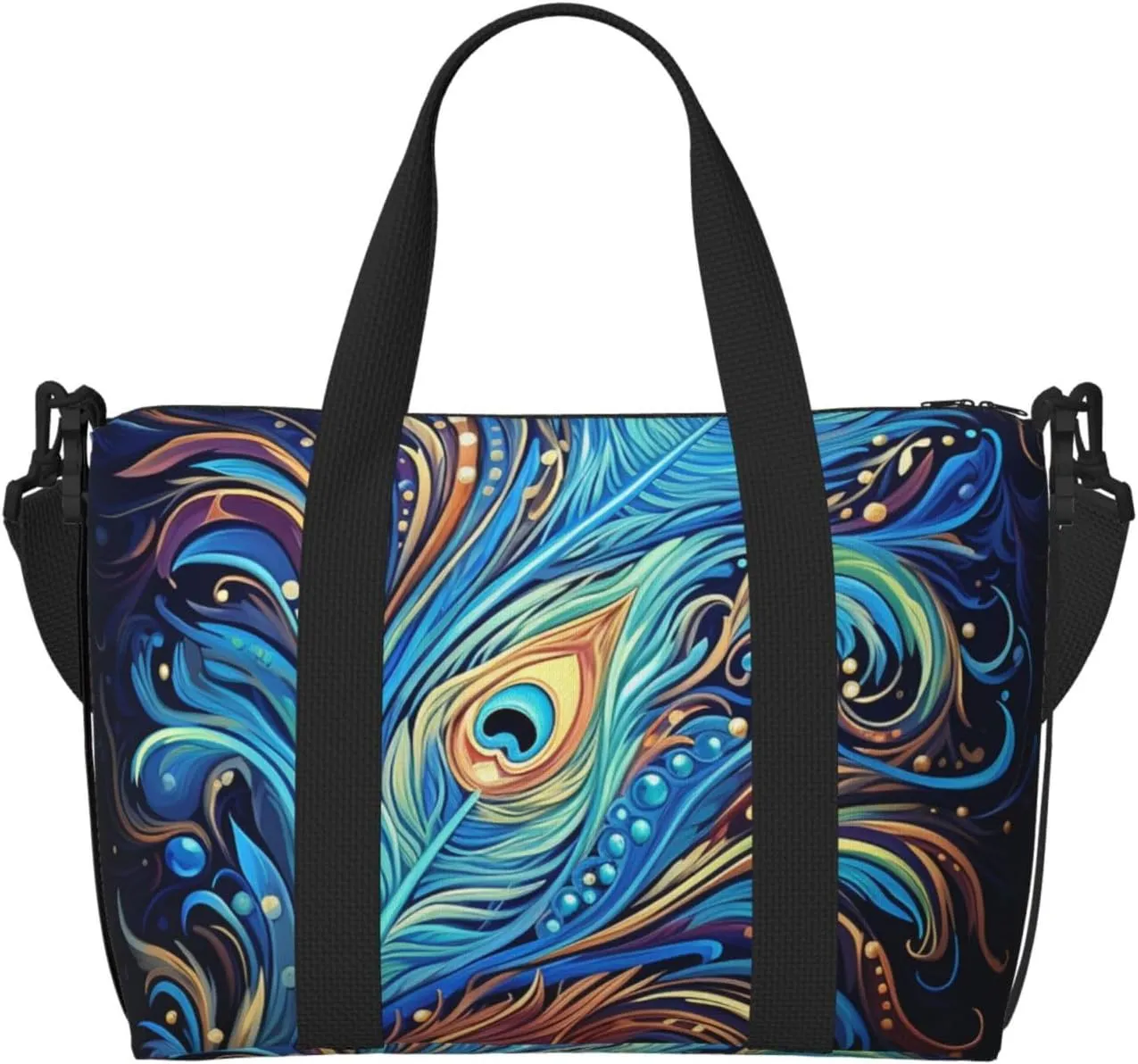 Sports Gym Bag for Women Men Travel Duffel Bag Tote Weekender Bag Carry on Overnight Bag for Travel Swimming Fitness Workout Sports Peacock feather art Duffle Bag