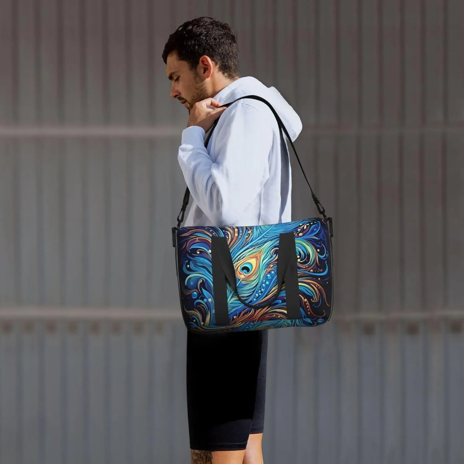 Sports Gym Bag for Women Men Travel Duffel Bag Tote Weekender Bag Carry on Overnight Bag for Travel Swimming Fitness Workout Sports Peacock feather art Duffle Bag