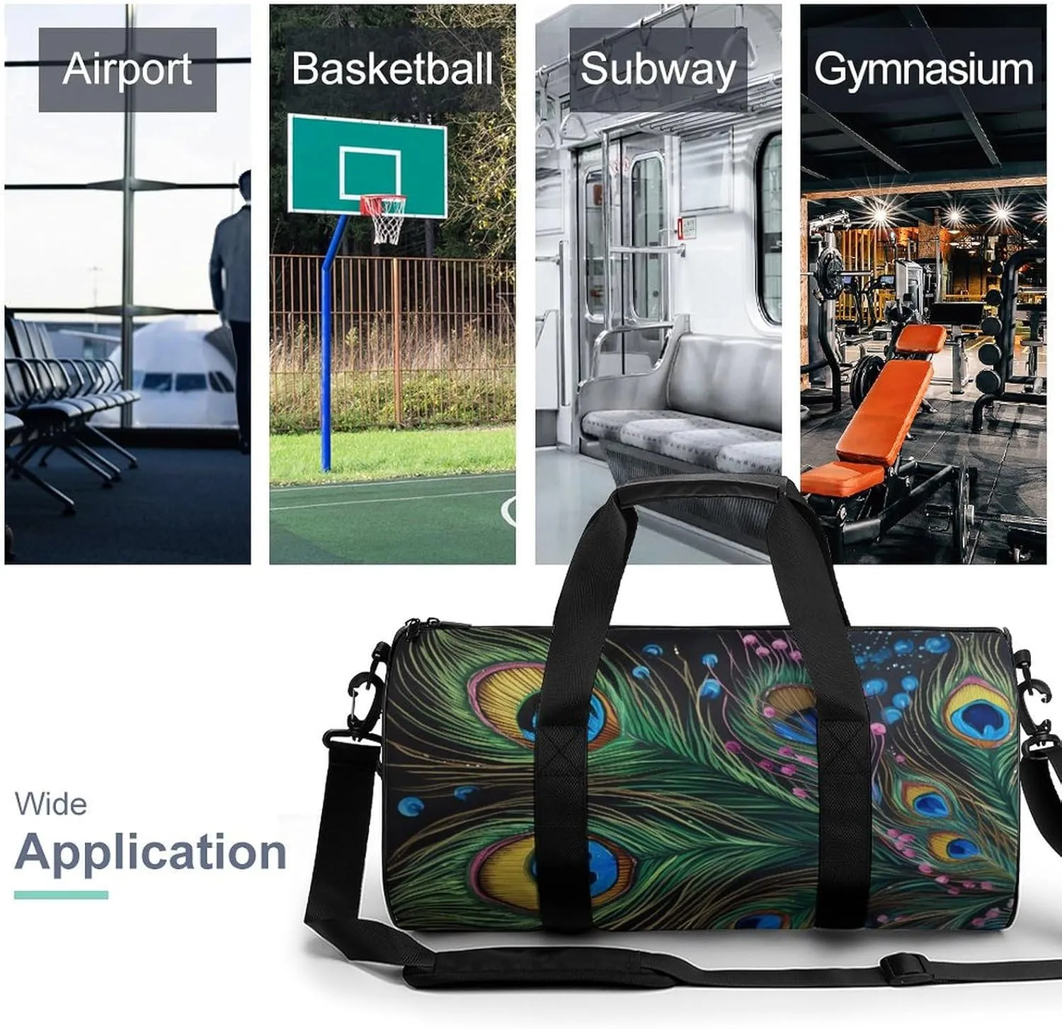 Sports Gym Bag for Women Men Travel Duffel Bag Tote Weekender Bag Peacock Feather Carry on Overnight Bag for Travel Swimming Fitness Workout Sports Duffle Bag