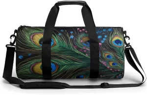 Sports Gym Bag for Women Men Travel Duffel Bag Tote Weekender Bag Peacock Feather Carry on Overnight Bag for Travel Swimming Fitness Workout Sports Duffle Bag