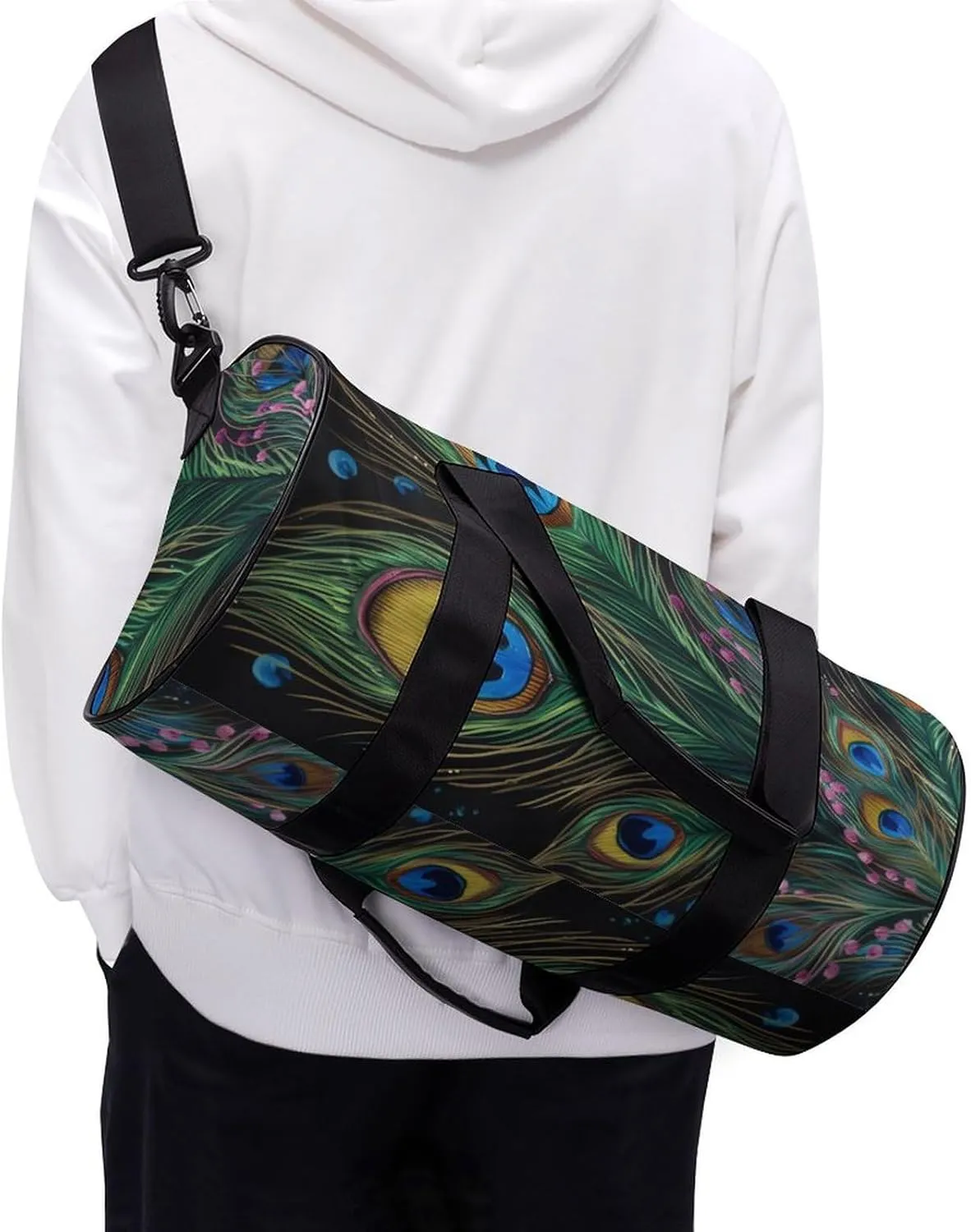 Sports Gym Bag for Women Men Travel Duffel Bag Tote Weekender Bag Peacock Feather Carry on Overnight Bag for Travel Swimming Fitness Workout Sports Duffle Bag