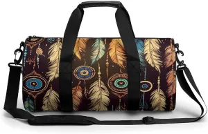 Sports Gym Bag for Women Men Travel Duffel Bag Tote Weekender Bag Vintage Ethnic Tribal Feather Carry on Overnight Bag for Travel Swimming Fitness Workout Sports Duffle Bag