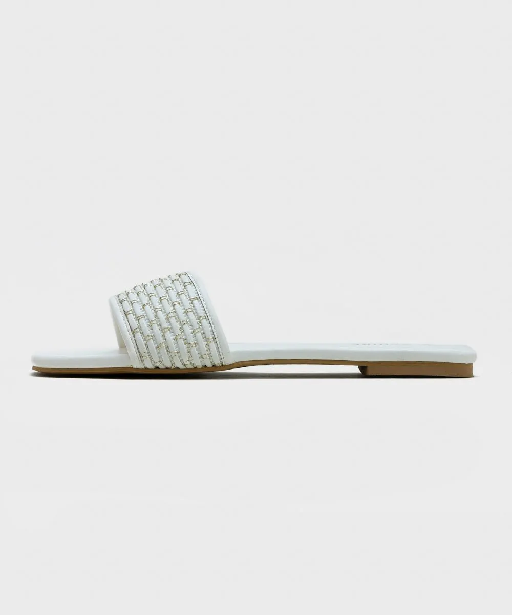 Square Toe Flats with Weave Detail