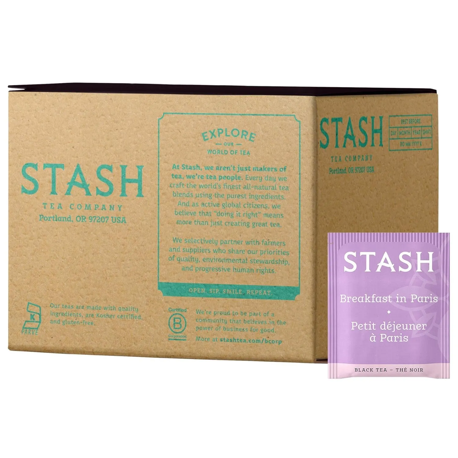 Stash Tea Double Bergamot Earl Grey Tea 100 Count Box of Tea Bags & Tea Breakfast in Paris Black Tea, 100 Count Box of Tea Bags in Foil Individual Black Tea Bags for Use in Teapots Mugs or Cups