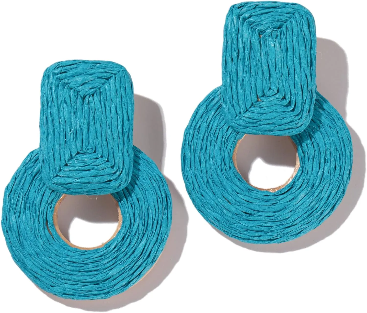 Statement Boho Rattan Dangle Earrings - Handmade Straw Wrap Summer Drop Dangling Earrings for Women