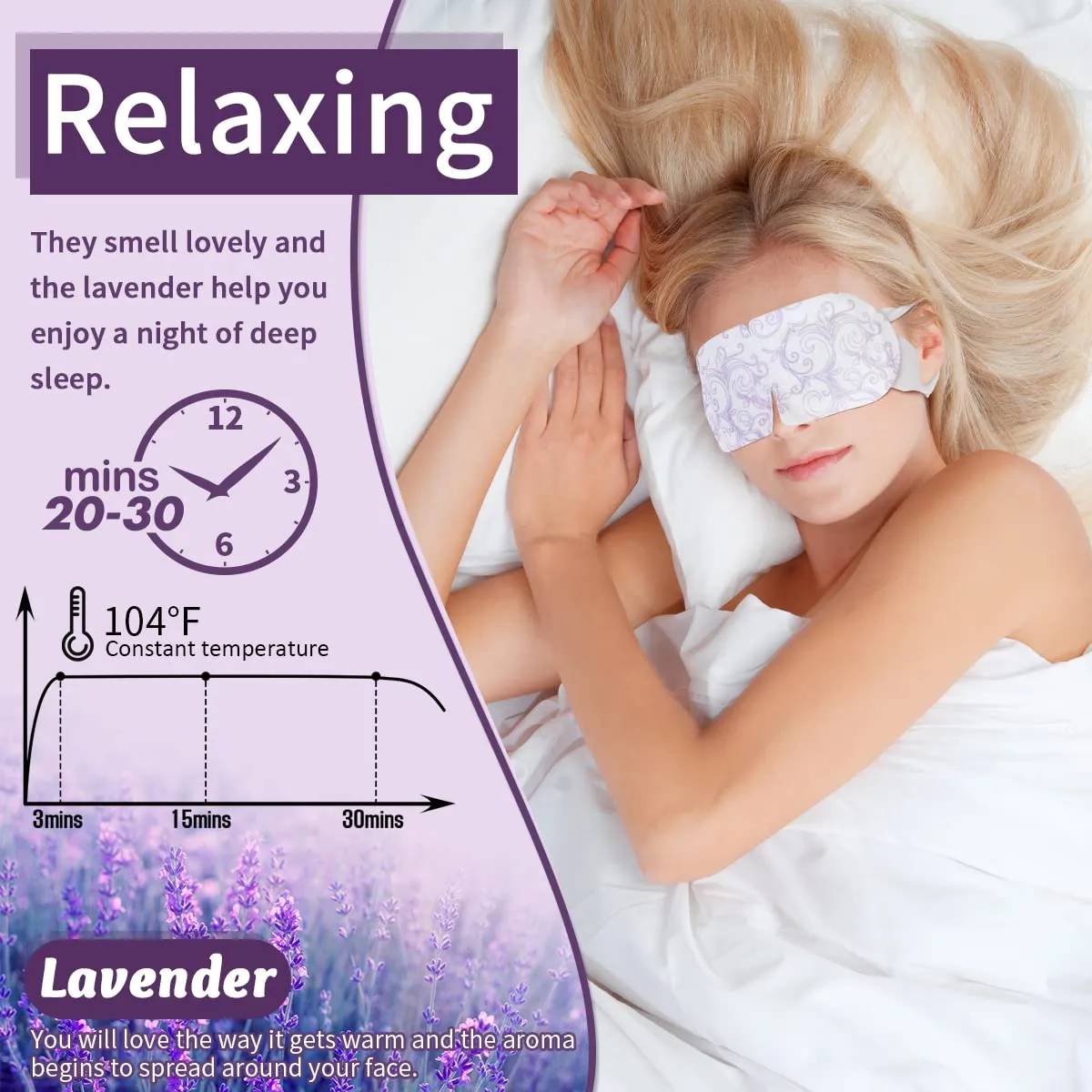 Steam Eye Mask 16 Packs, Self Heating Sleep Mask for Dry Eyes, Comfortable Warming Eye Mask, Disposable Heated Eye Mask, Relieve Eye Fatigue, Stress, Migraine,Relaxation Gifts for Women(Lavender)