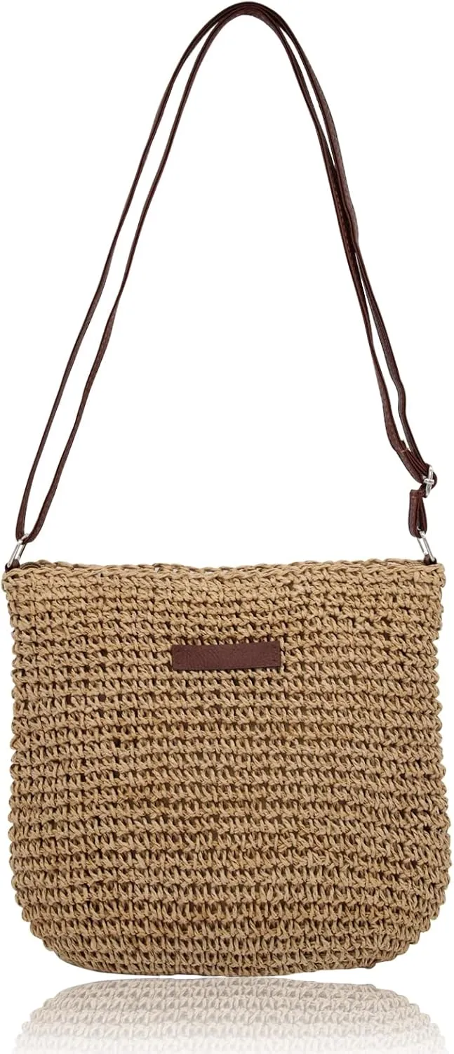 Straw Bag for Women Small Summer Beach Crossbody Bag Boho Handmade Weave Shoulder Handbags Purse for Vacation Travel
