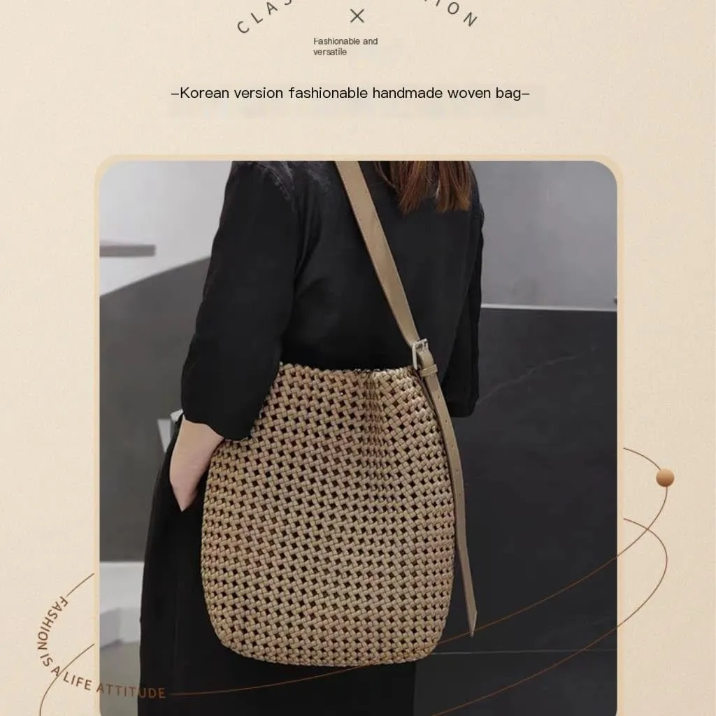 Straw Bag Simple and Versatile Woven Crossbody Bag: Deduce Diverse Fashion Styles for Outings Straw Bags