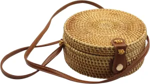 Straw Bags For Women, 7.9inch Round Wicker Woven Crossbody Bag, Boho Straw Purse Bag, Summer Beach Bags, Boho Purses for Women