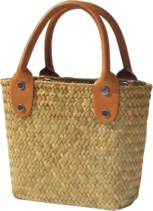Straw Basket Tote Bag Bulk Handmade Straw Beach Bags PU leather with Hollow Woven Top Handle Straw Handbag