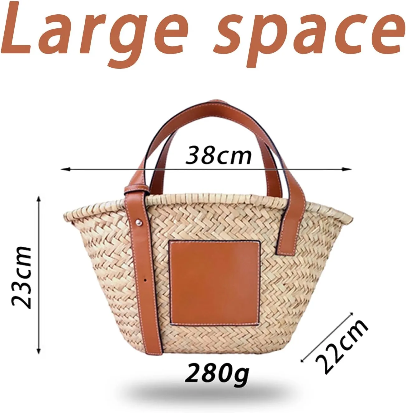 Straw Basket Tote Bag for Women PU Leather Strap Hollow Woven Top Handle Straw Purses and Handbags