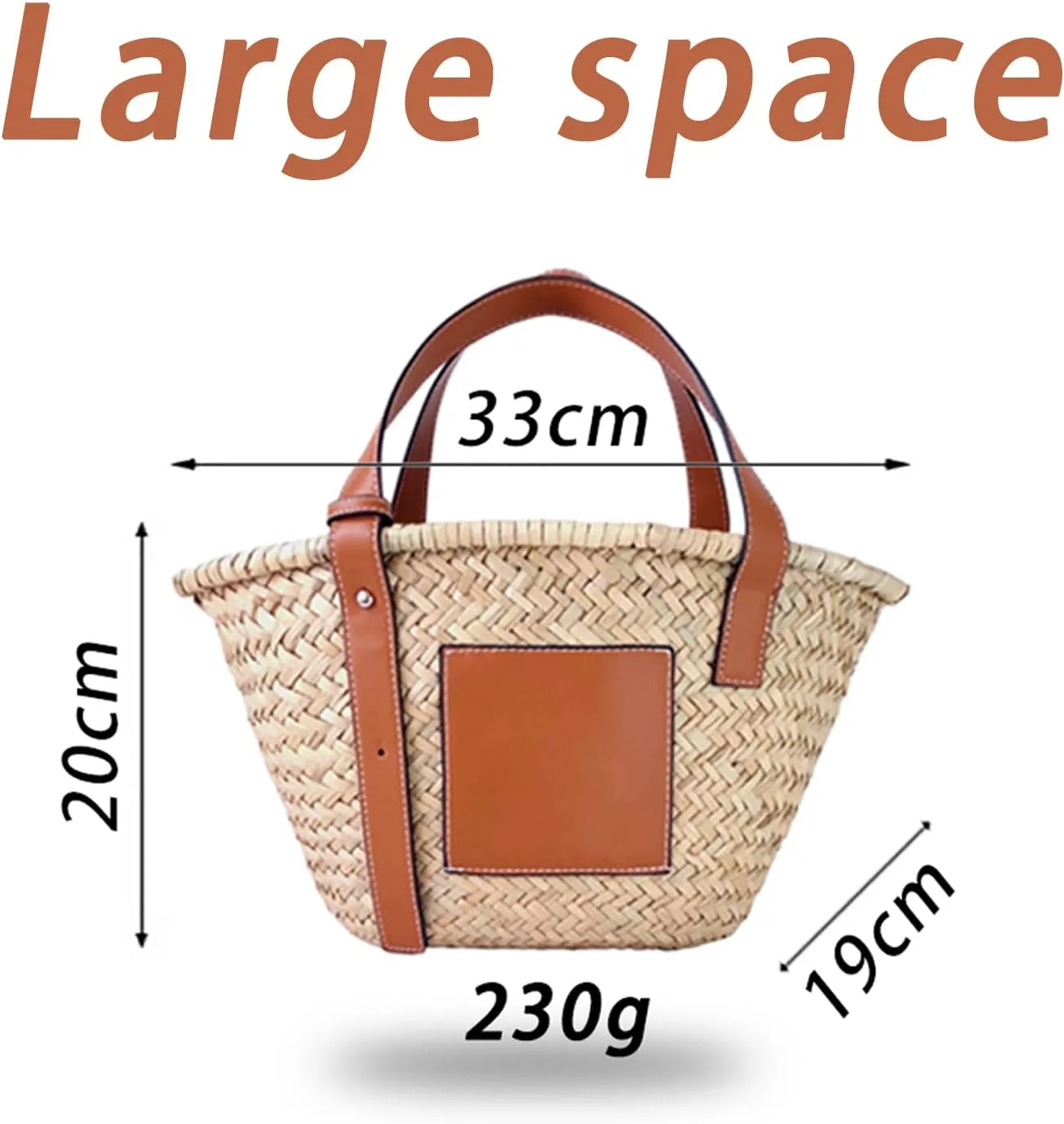 Straw Basket Tote Bag for Women PU Leather Strap Hollow Woven Top Handle Straw Purses and Handbags