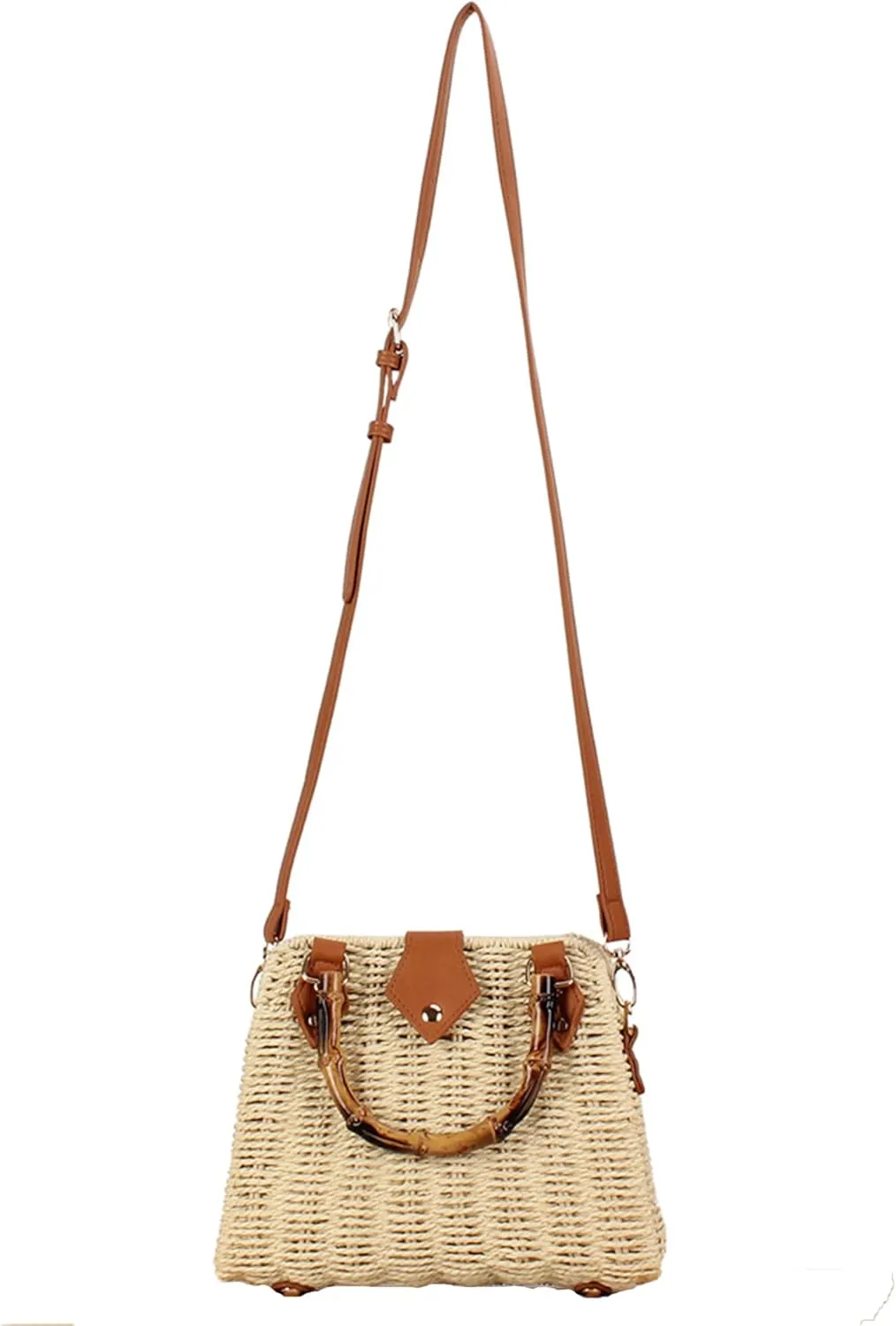 Straw Beach Bag Crossbody Handbag for Women Handmade Woven Shoulder Bag Top Handle Purse for Summer