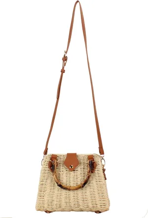 Straw Beach Bag Crossbody Handbag for Women Handmade Woven Shoulder Bag Top Handle Purse for Summer
