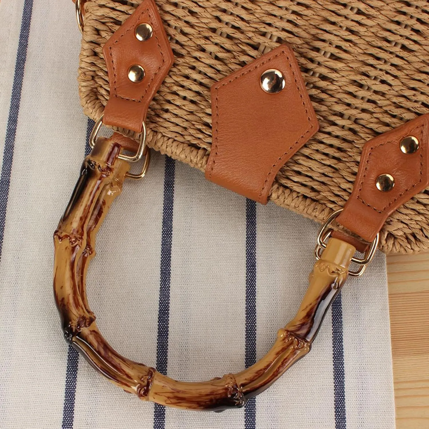 Straw Beach Bag Crossbody Handbag for Women Handmade Woven Shoulder Bag Top Handle Purse for Summer