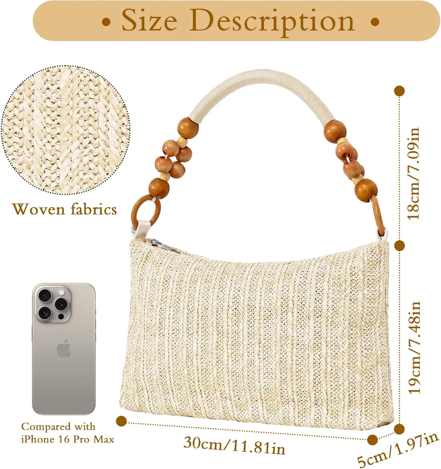 Straw Beach Bag for Women Shoulder Bag Straw Purse, Women Summer Handbag
