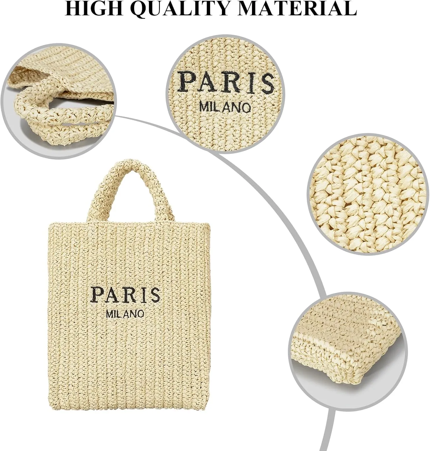 Straw Beach Bag for Women Summer Woven Tote Bag Packable Straw Purses and Handbags for Vacation Holiday