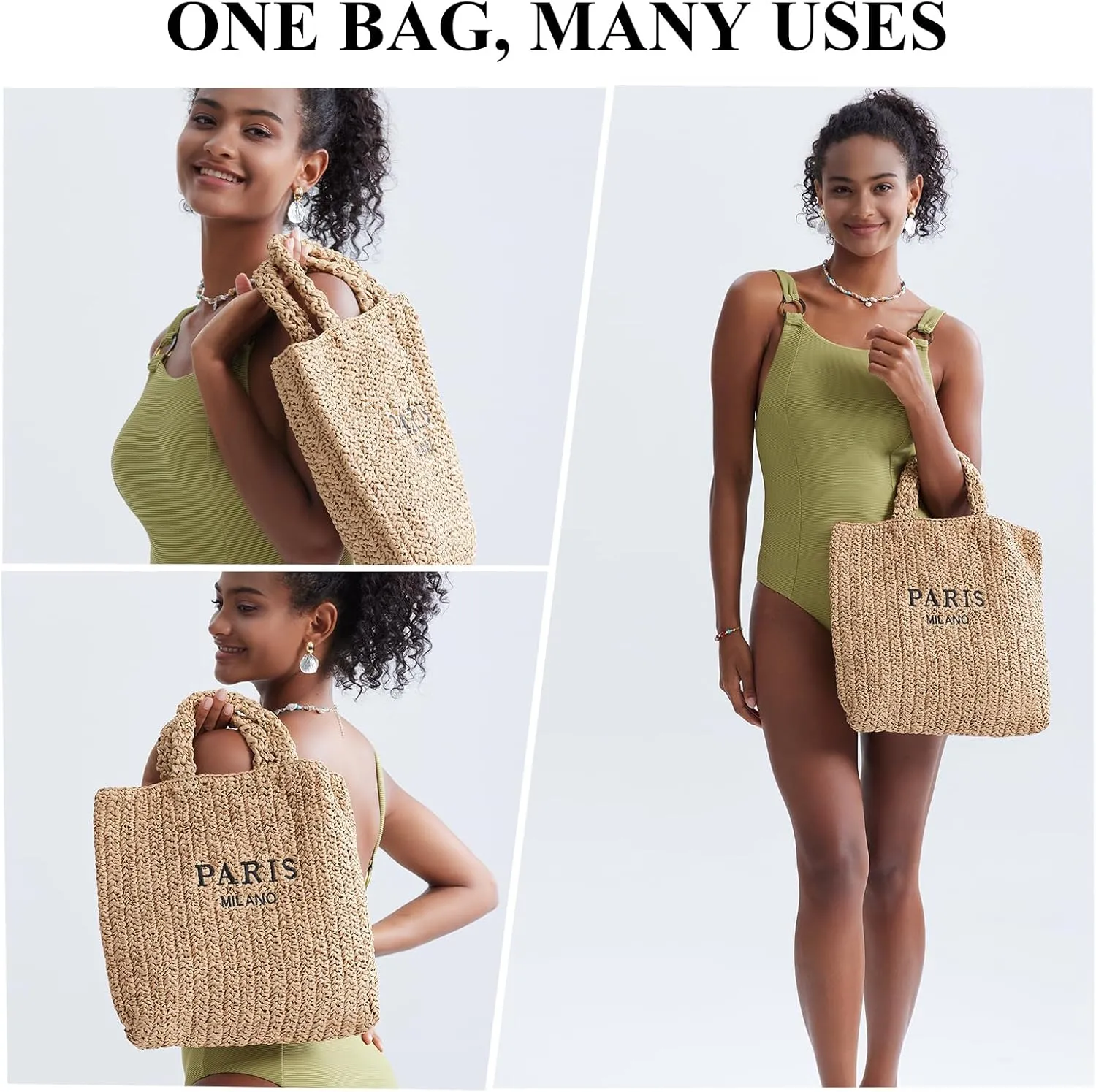 Straw Beach Bag for Women Summer Woven Tote Bag Packable Straw Purses and Handbags for Vacation Holiday