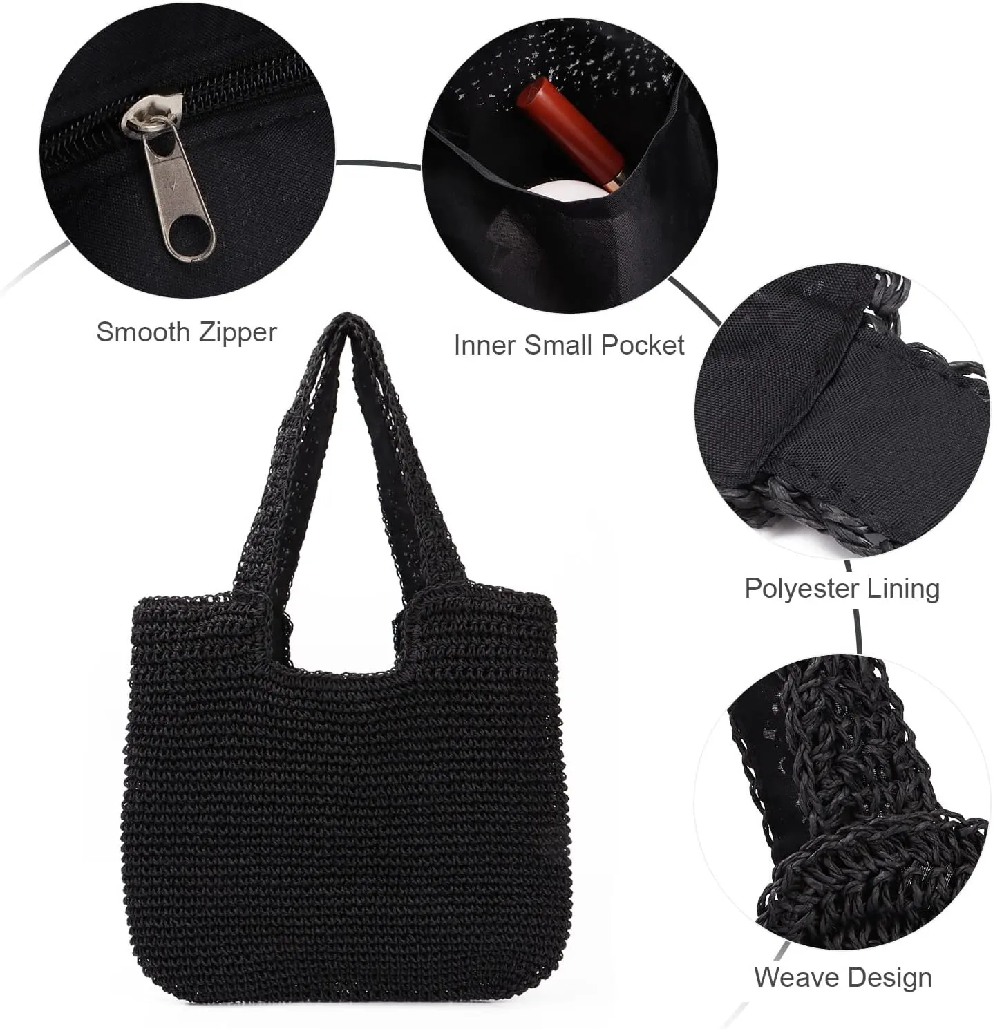 Straw Beach Bag for Women Summer Woven Tote Bag Shoulder Handbags