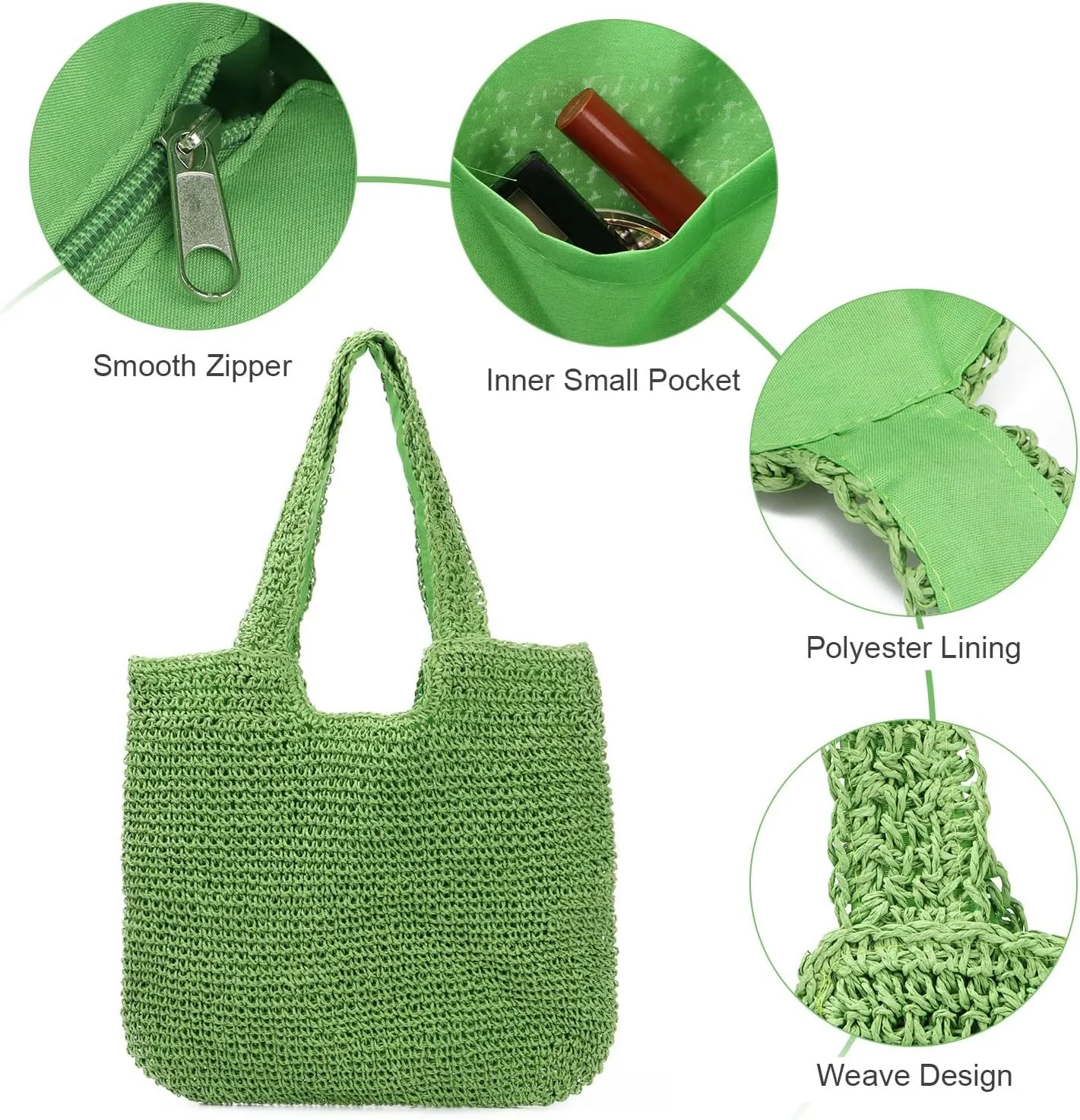 Straw Beach Bag for Women Summer Woven Tote Bag Shoulder Handbags