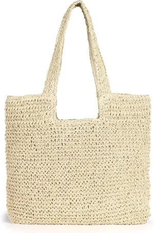Straw Beach Bag, Women Tote Bag Woven Shoulder Bag, Handmade Large Summer Handbag Hobo Bag for Beach Picnic Vacation