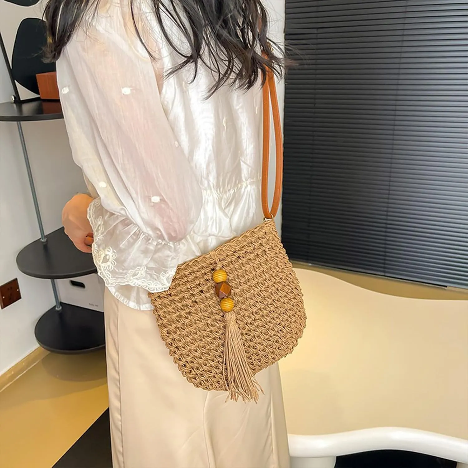 Straw Beach Bag Woven Purse Small Summer Beach Bags Cute Womens Handbag Shoulder Purse Straw Clutch Purses