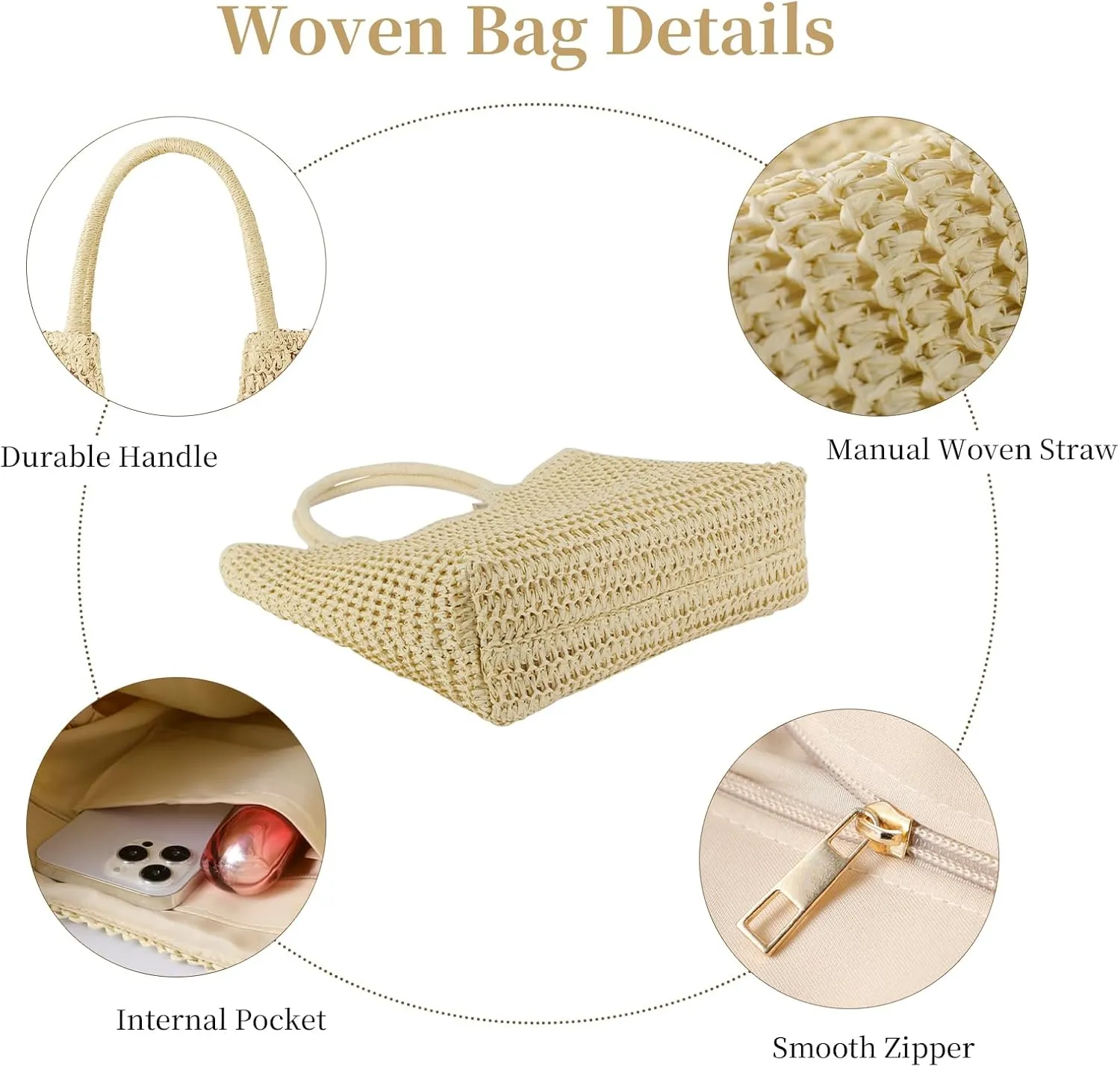 Straw Beach Bags for Women Woven Tote Bag Shoulder Handbags Summer Raffia Straw Purse Large Beach Bag for Vacation