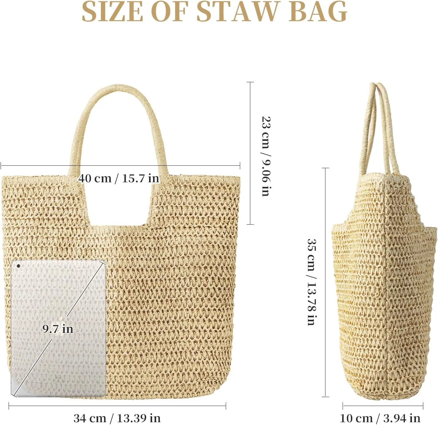 Straw Beach Bags for Women Woven Tote Bag Shoulder Handbags Summer Raffia Straw Purse Large Beach Bag for Vacation