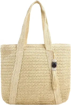 Straw Beach Bags for Women Woven Tote Bag Shoulder Handbags Summer Raffia Straw Purse Large Beach Bag for Vacation