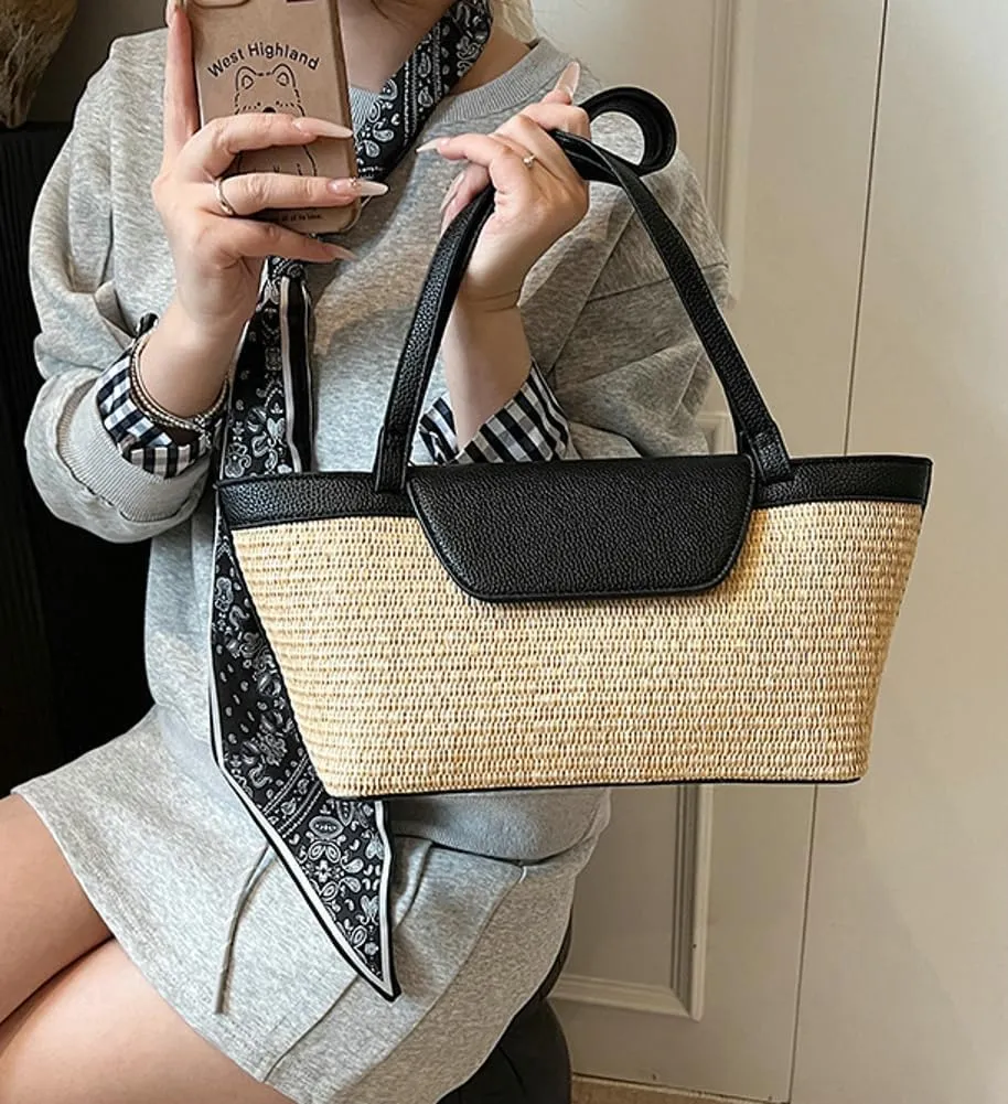 Straw Beach Tote Bag Large Summer Boho Woven Bags Rattan Handmade Shoulder Handbags for Women