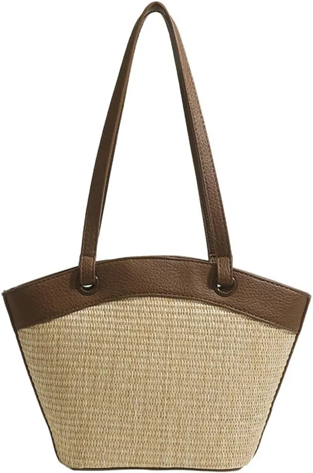 Straw Beach Tote for Women - French Retro Shoulder Bag, Summer Woven Tote, Travel Bag