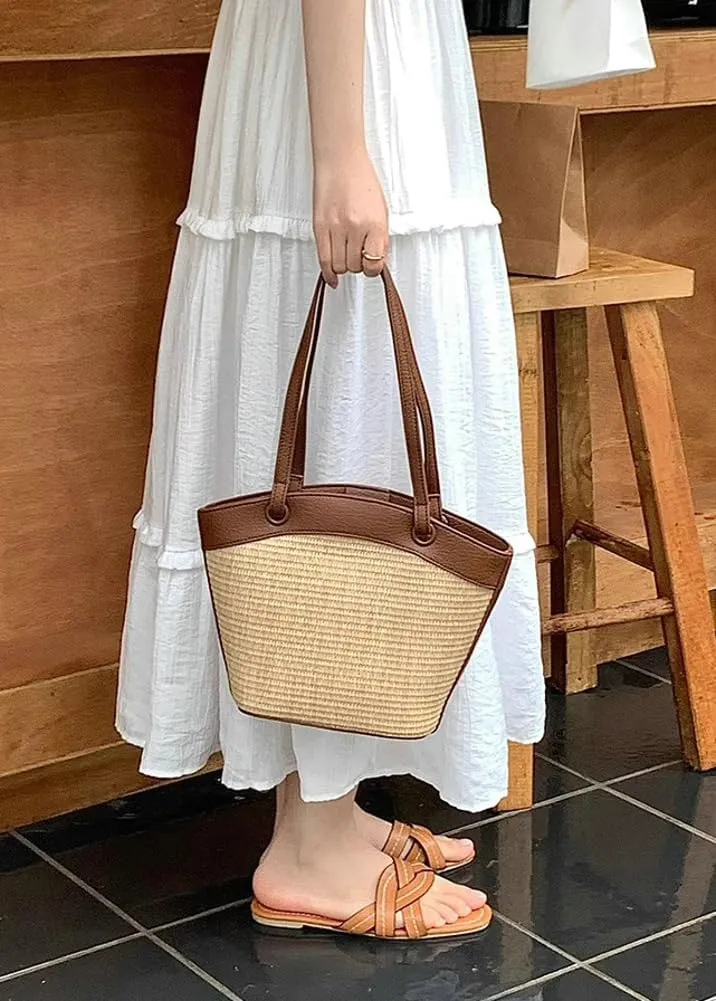 Straw Beach Tote for Women - French Retro Shoulder Bag, Summer Woven Tote, Travel Bag