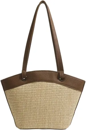 Straw Beach Tote for Women - French Retro Shoulder Bag, Summer Woven Tote, Travel Bag