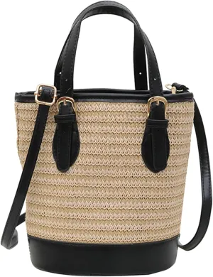 Straw Bucket Bag Women 2025 Summer Cross Body Handbag Woven Top Handle Crochet Purse Cute Shoulder Beach Travel Vacation