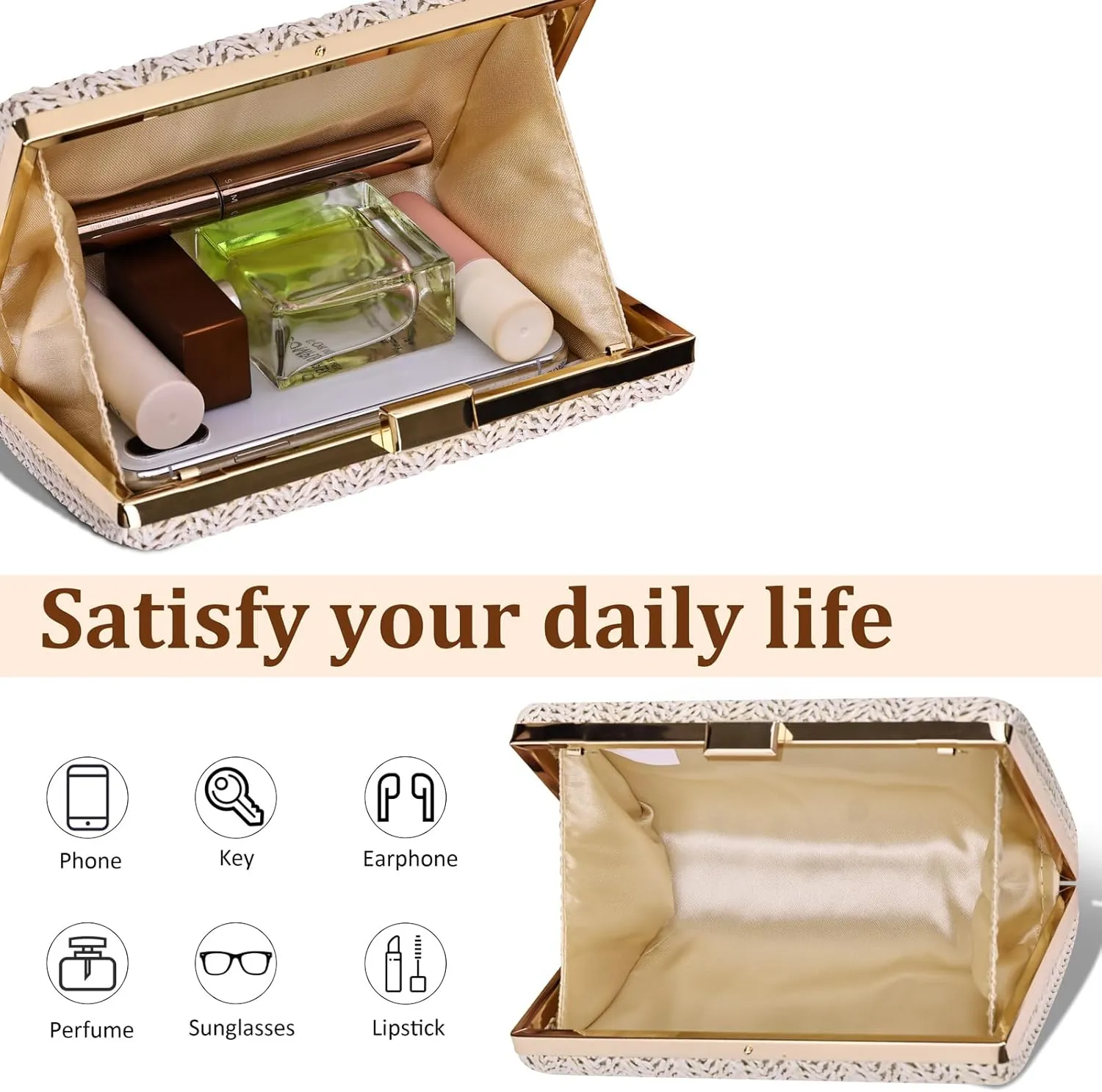 Straw Clutch for Women - Beach Vacation Raffia Bag, Trends Cute Purse, Beach Bag