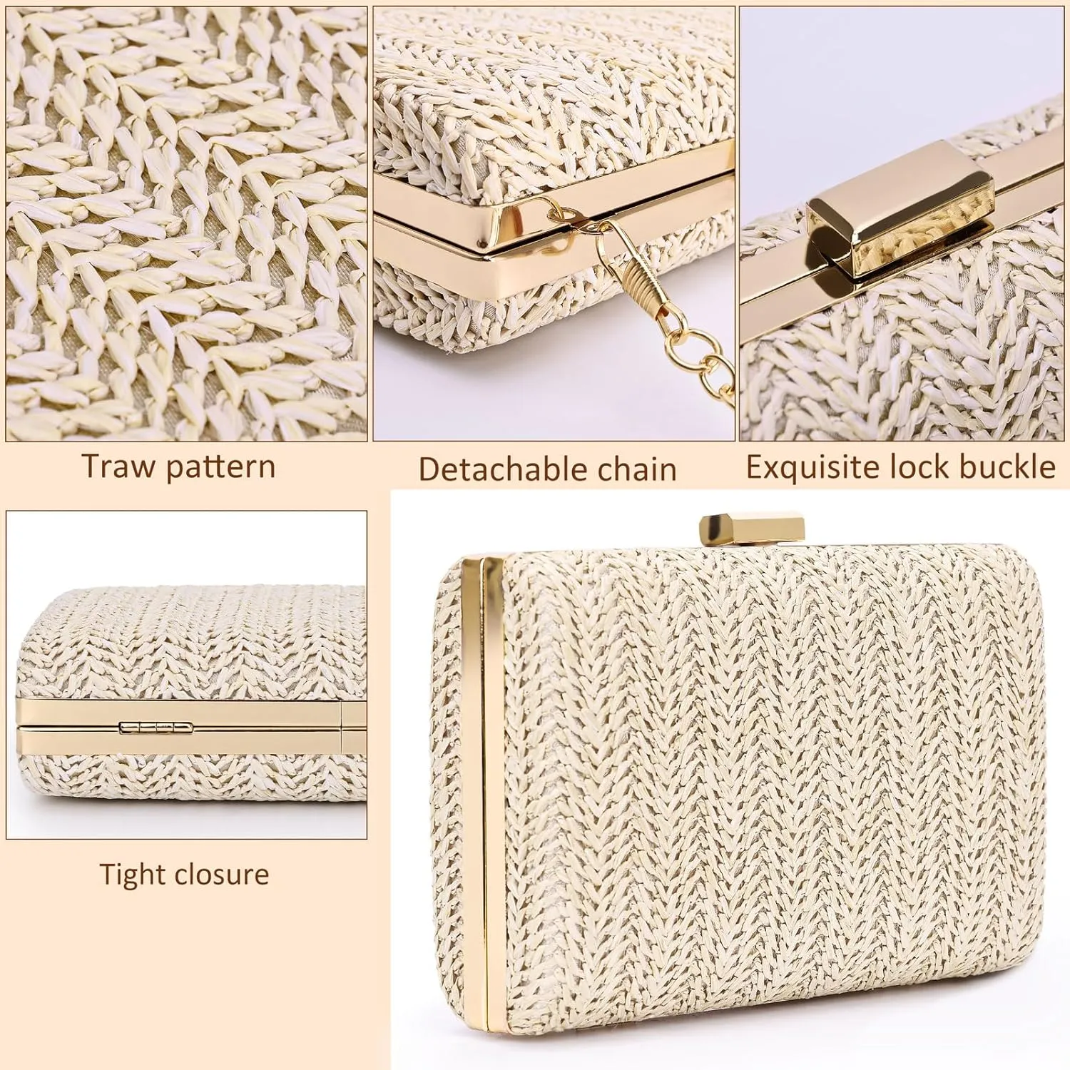 Straw Clutch for Women - Beach Vacation Raffia Bag, Trends Cute Purse, Beach Bag