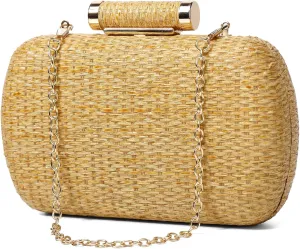 Straw Clutch Purse for Women, Hand-Woven Wicker Evening Handbag, Raffia Party Wedding Beach Bag for Summer