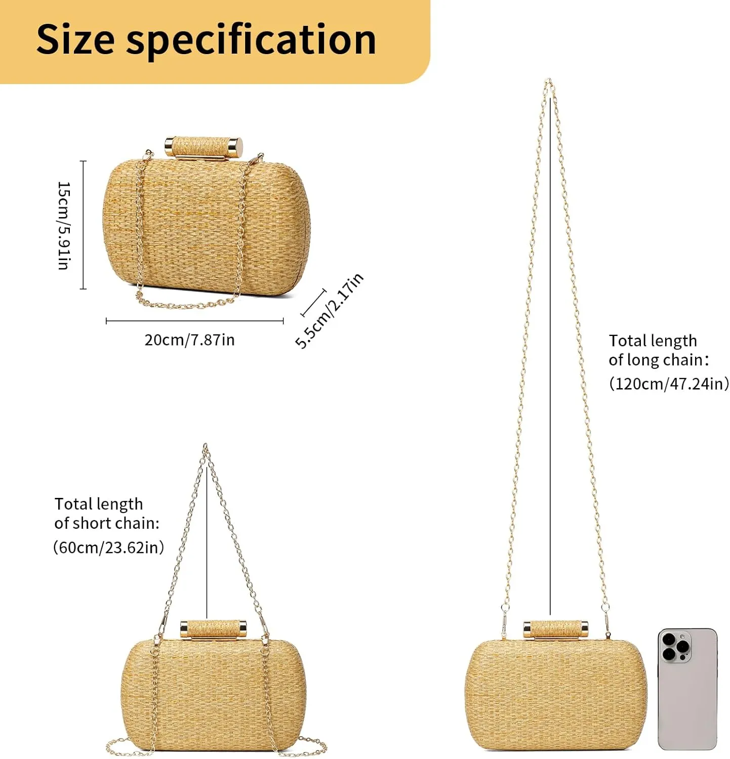 Straw Clutch Purse for Women, Hand-Woven Wicker Evening Handbag, Raffia Party Wedding Beach Bag for Summer