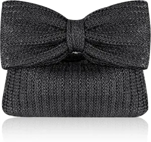 Straw Clutch Purse with Bow – Woven Raffia Handbag for Women – Summer Wedding Beach Bag