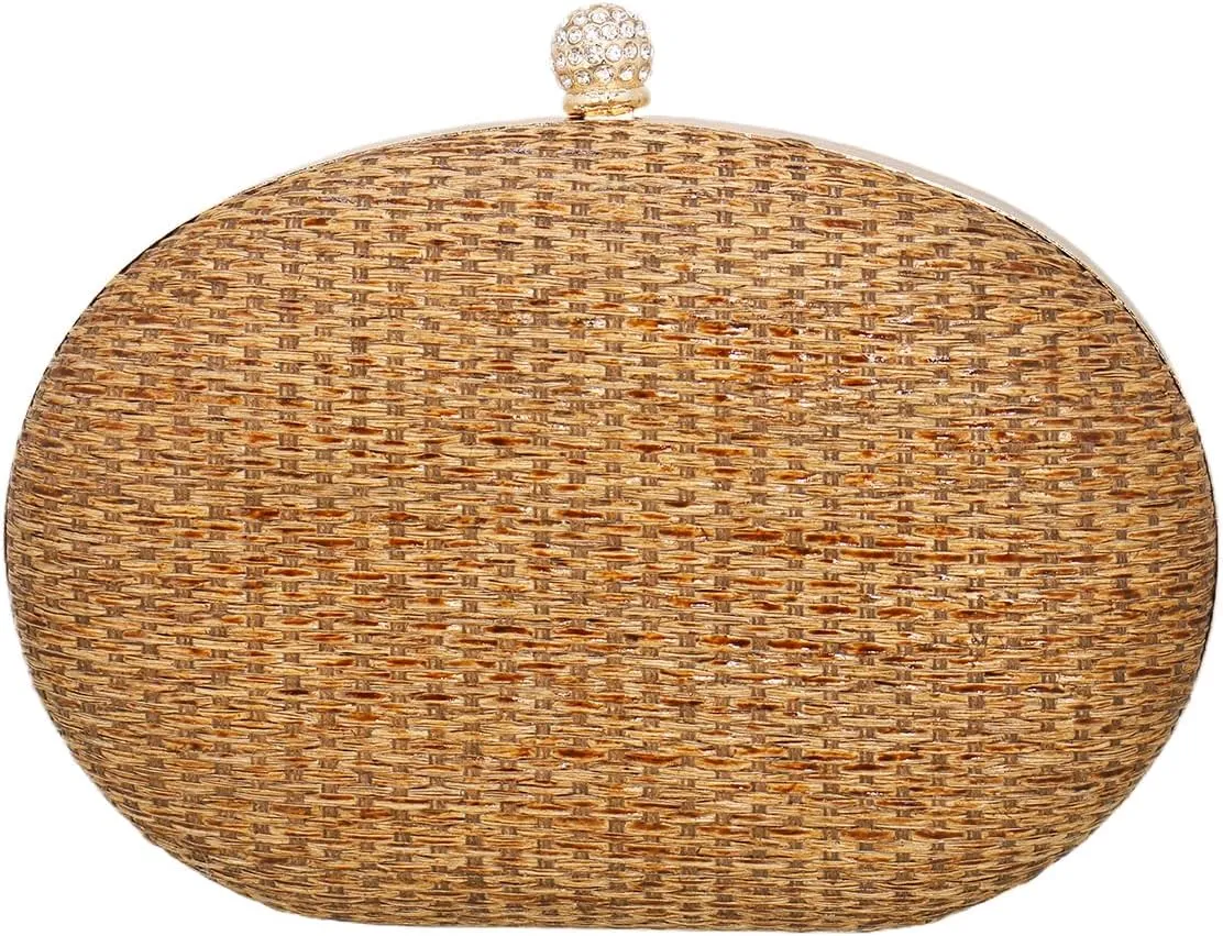 Straw Clutch Purses for Women Hand-Woven Handbag Summer Beach Bag Wicker Clutch with Crossbody Bag for Party Prom