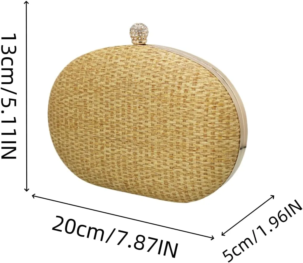 Straw Clutch Purses for Women Hand-Woven Handbag Summer Beach Bag Wicker Clutch with Crossbody Bag for Party Prom
