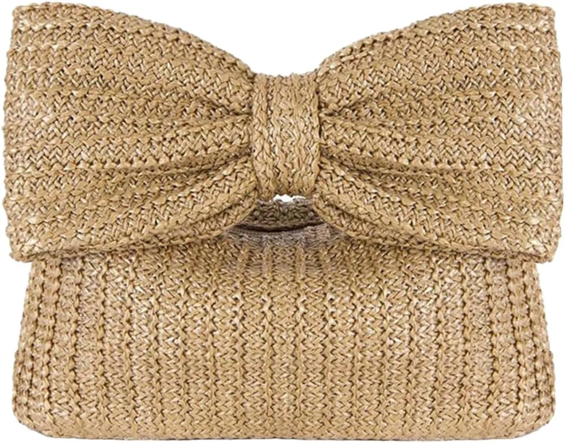 Straw Clutch Purses for Women Summer Handmade Bow Straw Purses and Handbags for Party Vacation,Summer Purse,Straw Purse