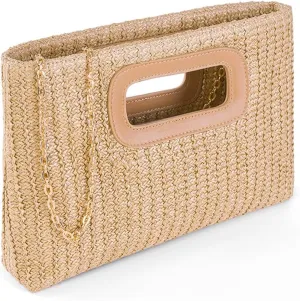 Straw Clutch Top Handbags Raffia Bag Purse Woven Tote Crossbody Bag for Women Beach Summer Travel