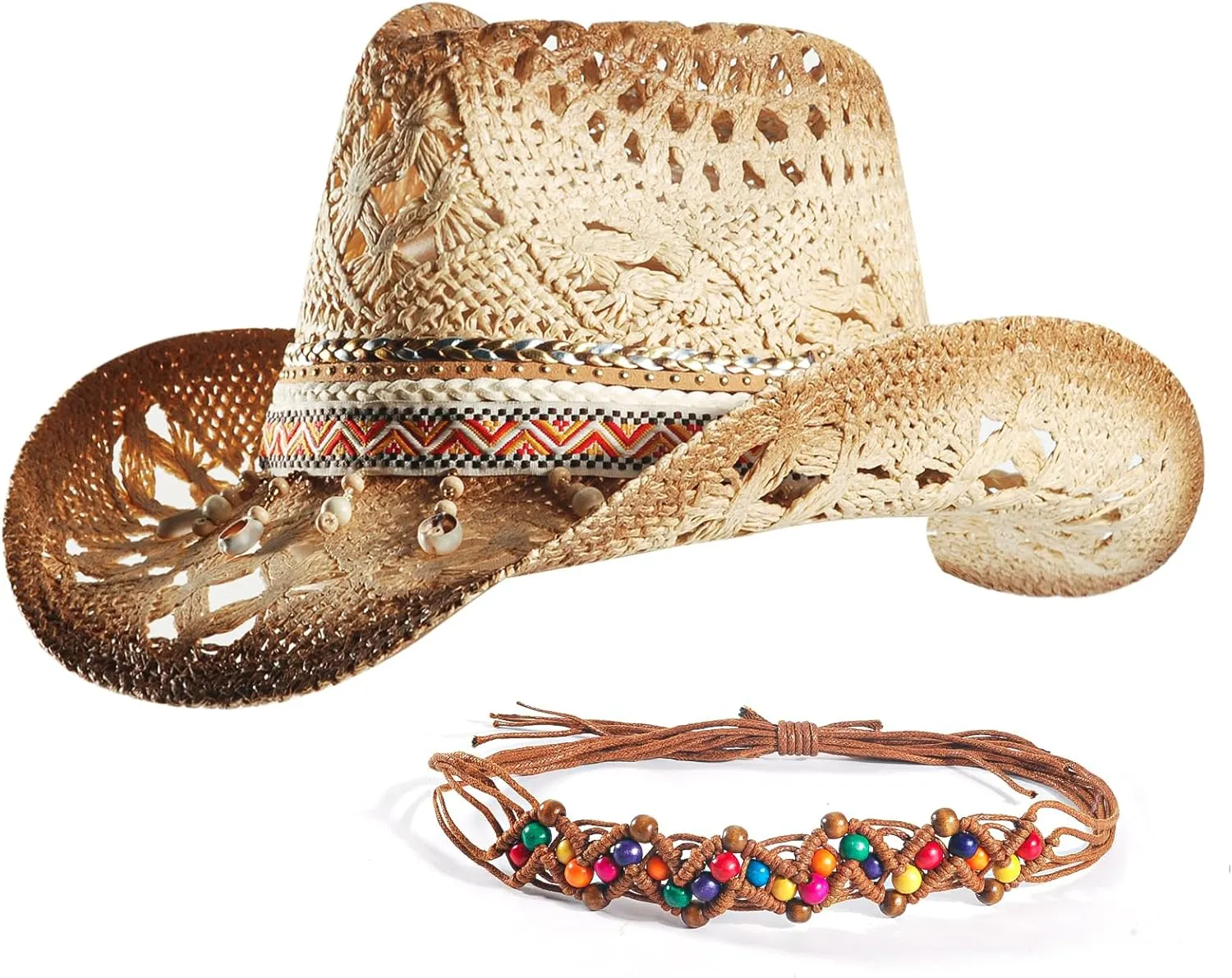 Straw Cowboy Cowgirl Hats for Women Men Summer Beach Sun Hat Panama Wide Brim Western Hat