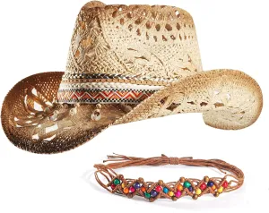 Straw Cowboy Cowgirl Hats for Women Men Summer Beach Sun Hat Panama Wide Brim Western Hat