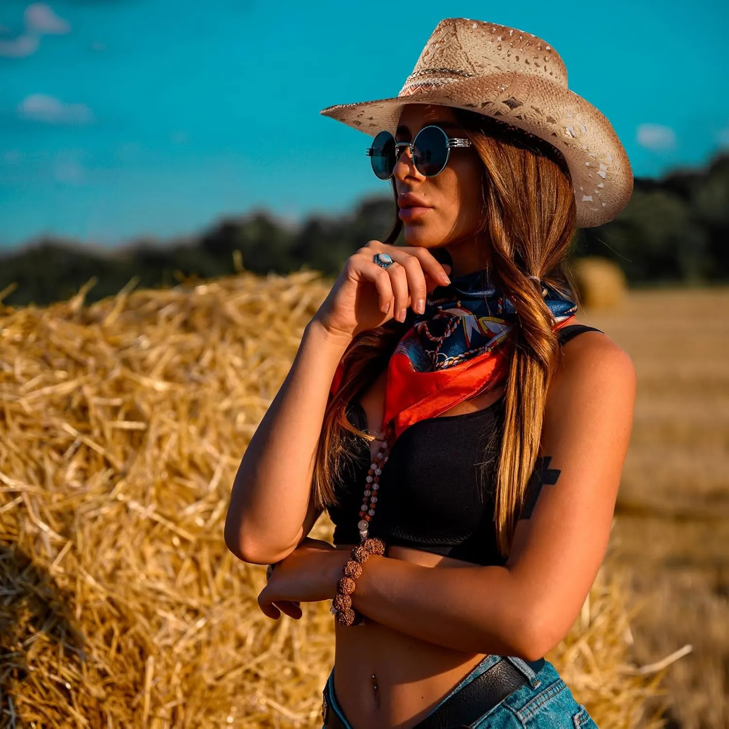 Straw Cowboy Cowgirl Hats for Women Men Summer Beach Sun Hat Panama Wide Brim Western Hat